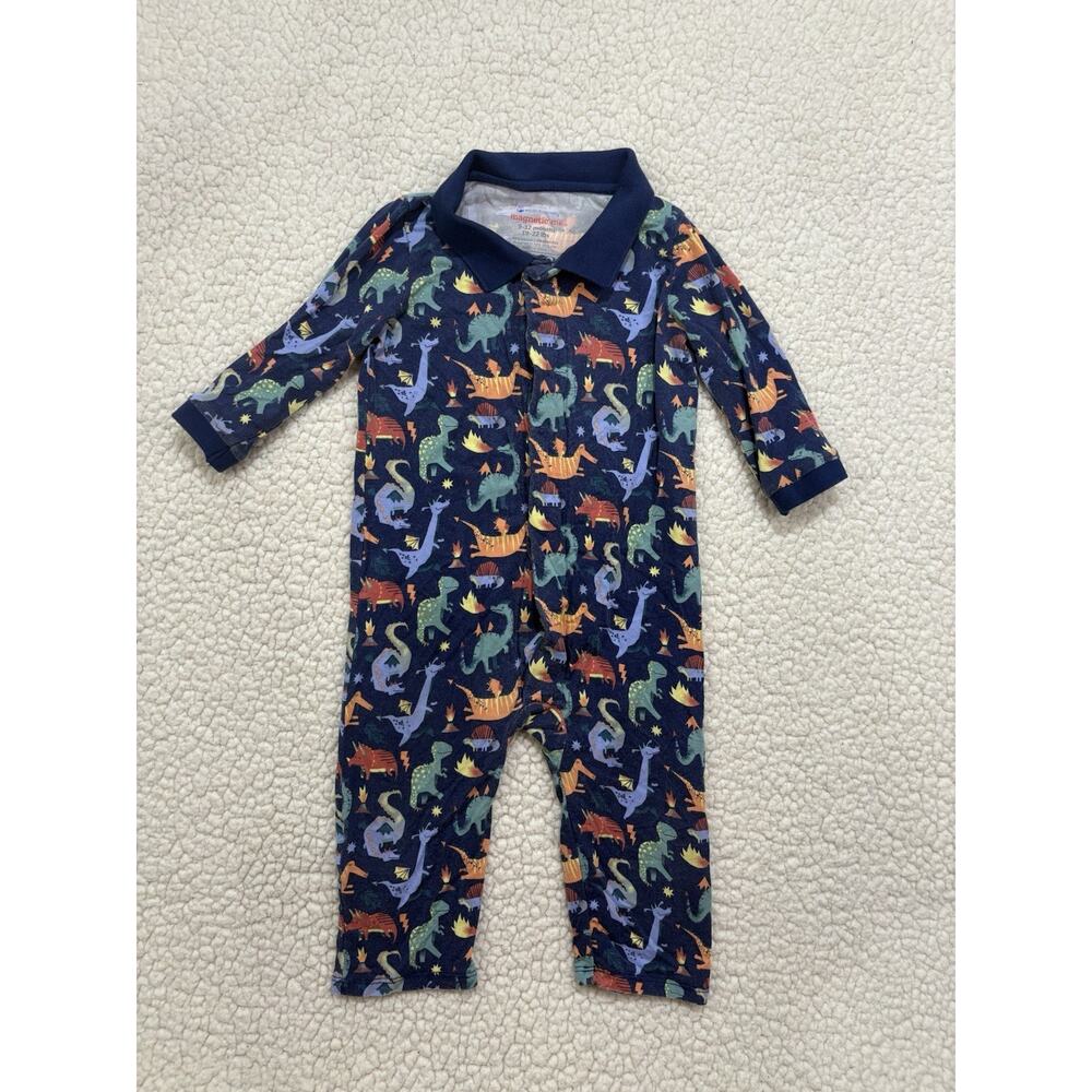 Magnetic Me Talon Ted Polo Romper Collared Dinosaur Long Baby Boy 9-12M Jumpsuit